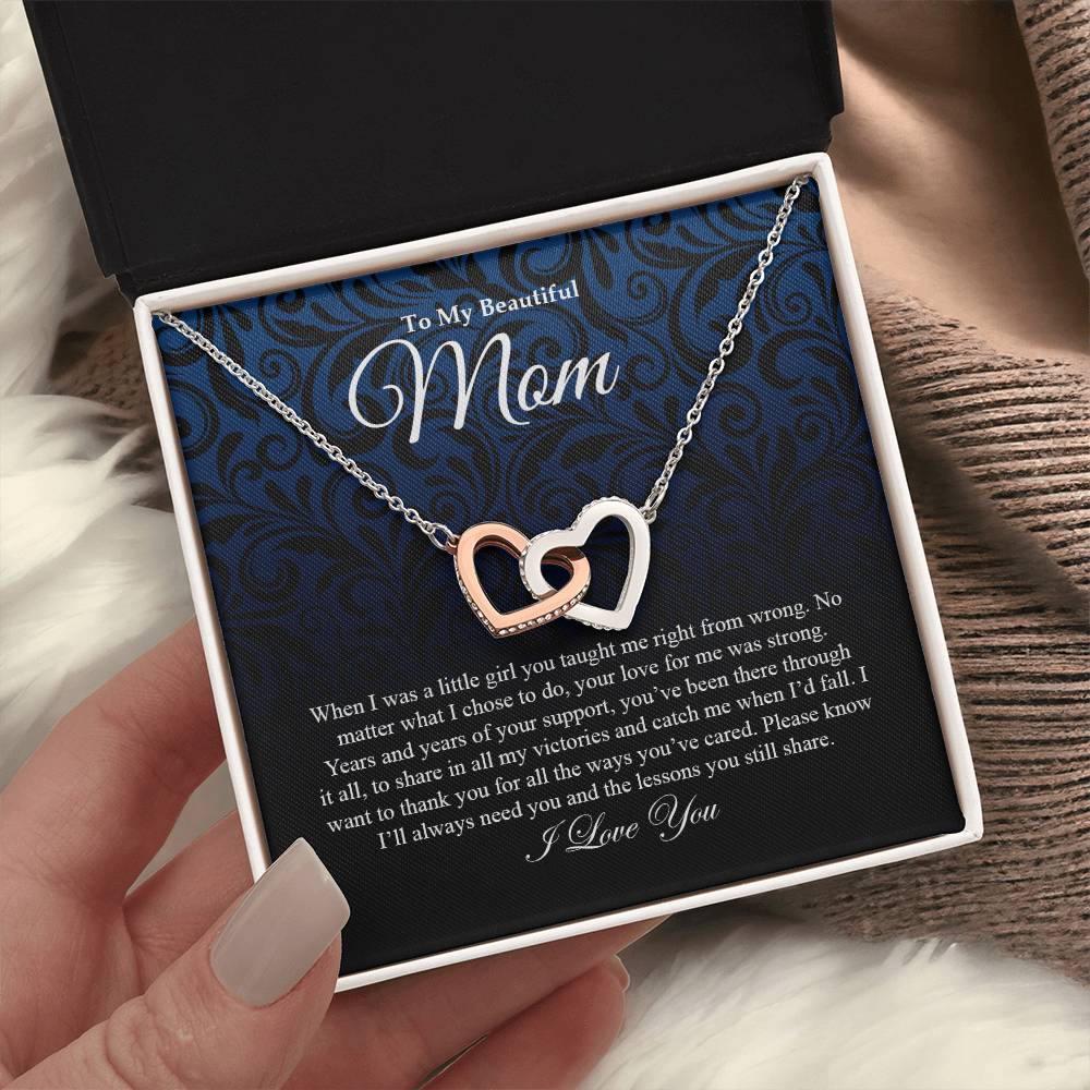 To My Beautiful Mom | I Love You - Interlocking Hearts necklace